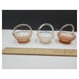 3 Mini Glass Baskets 3" W
