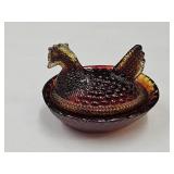Miniature Hen on a Nest Salt  Amberina Color