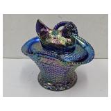 Westmoreland Carnival Glass Hen on a Basket 5 1/4"