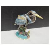 Porcelain Enamel Jeweled Blue Heron Trinket Box