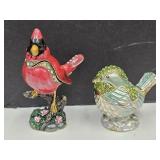Porcelain Enamel Cardinal & Bird Trinket Boxes