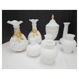 Milk Glass Vases, Imperial Covered Candy Dish ++