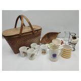 Norman Rockwell Mugs, Picnic Basket, Glassware