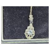VTG 14K White Gold 2.7g Art Deco Topaz Necklace
