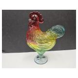 Glass Rooster Compote 11" Multi Color