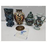 Mexican Pottery & Brass Aztec Calender 4"