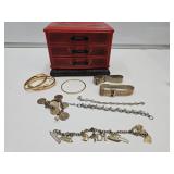 Oriental Jewelry Box & Costume Bracelets