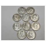 10 Kennedy 40%  Silver 1966 Half Dollar Coins
