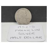 1952  S Silver Franklin Half Dollar Coin