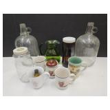 VTG Green Glass Pitcher, Apple Mugs,Jugs,Jars