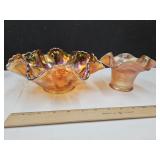 Vintage 9" W Carnival Glass Bowl & 6" Dish