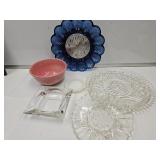 Hull 7" W Bowl, VTG Ashtrays, Egg Plate Clock +