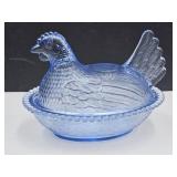 VT Indiana Glass  Light Blue Hen on a Nest 7"