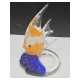 5" Art Glass Tealight Fish Candle Holder w Chip