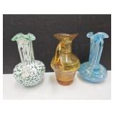 Swirl Art  & Crackle  Glass Creamer Pitchers 4.5"