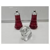 France Bunny  Paperweight & Ruby Red Shakers