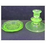 Uranium Glass Candle Holder & 4.5" w Dish