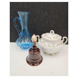 Blue Art Glass Pitcher 8 1/4"h, Austrailia Sugar+