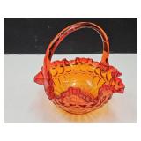 Fenton Orange Thumbprint  Glass Basket 8" wide