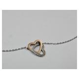 Silver & Gold Tone Twin Heart Necklace