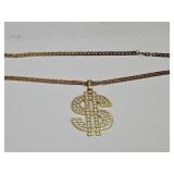 Gangster Bling Dollar Sign Gold Tone Necklace