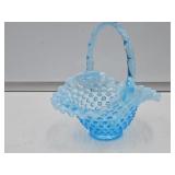Fenton Blue Hobnail Glass Basket 7" w