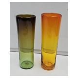 2 Art Glass Vases  Amberina & Green