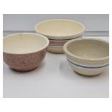 3 Stoneware Crock Bowls 6- 7" with Cracks