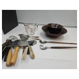Wooden Monkey Bowls, Salad Servers, Utencils+