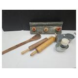 Primitive Rolling Pins, Wooden Spoon, Shelf +