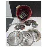 Basket of 4" Disc, Saw Blades, & Battery Pack