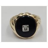 10 k Gold Ring See Weight With Onyx & Diamond