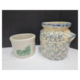 2 Roseville Ohio Spongeware Crock 6" h & 3.5" h