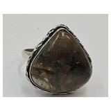 Sterling Silver & Smoky Quartz 925 Sz.10.25