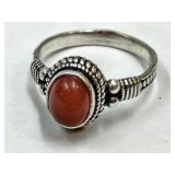 Sterling Silver & Carnelian Ring 925 Sz. 7