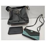 Black Leather Purse w/Matching Wallet & Sm. Purse