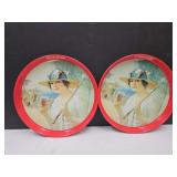 2 Girls at the Seashore Coca Cola Coke Trays VGC