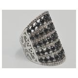 Sterling Silver 5 Row Long Black Spinel SZ 8  JVC