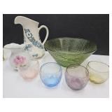 VTG Indiana Glass Bowl, Ceramic Pitchers & Glasses