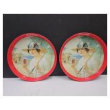 2 Girls at the Seashore Coca Cola Coke Trays VGC