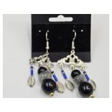 Silver & Check Bead Chandelier Earrings