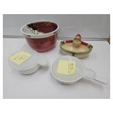 Corning Ware 1 Pt.Bowl w/Lid Pyrex 16 Oz. & Santa