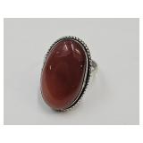 Sterling Silver & Carnelian Ring 925 Sz. 10.25
