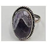 Sterling Silver Natural Stone Cabochon 925 Sz. 10