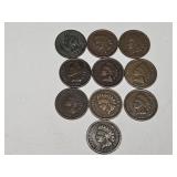 10 Indian Head Penny Coins See Dates