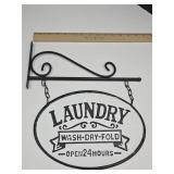 2 Sided LAUNDRY BATH Sign with Wall Mount Bracket
