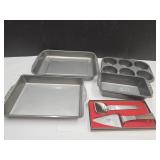 Lot of Ecko Bakeware Pans & Stainless Serving Uten