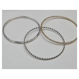 3 Bangle Bracelets 1 Gold & 2 Silver Tone