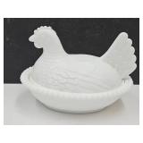 Hen on a Nest 7" Milk Glass