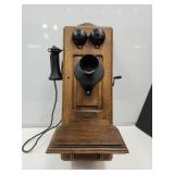 Antique Oak Western  Wall Mount Telephone w Guts